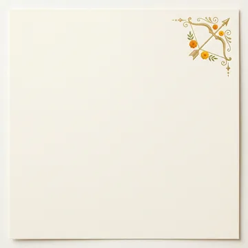 Ivory Dussehra background with a small golden bow, arrow and marigolds in the upper-right corner