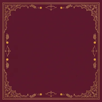 Deep burgundy Dussehra background with an antique-gold frame, shami leaves and bow motifs
